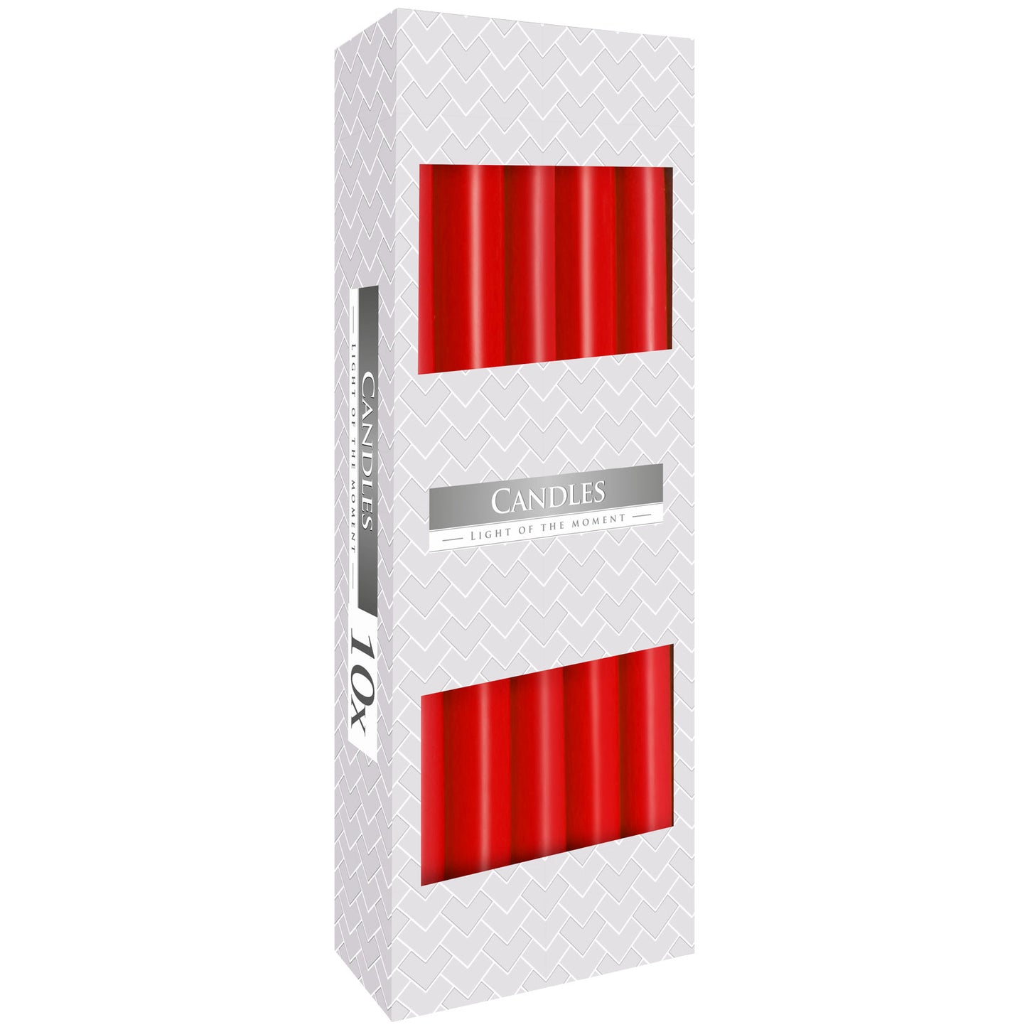 Red taper candles – box of 10, long-burning elegant dinner candles