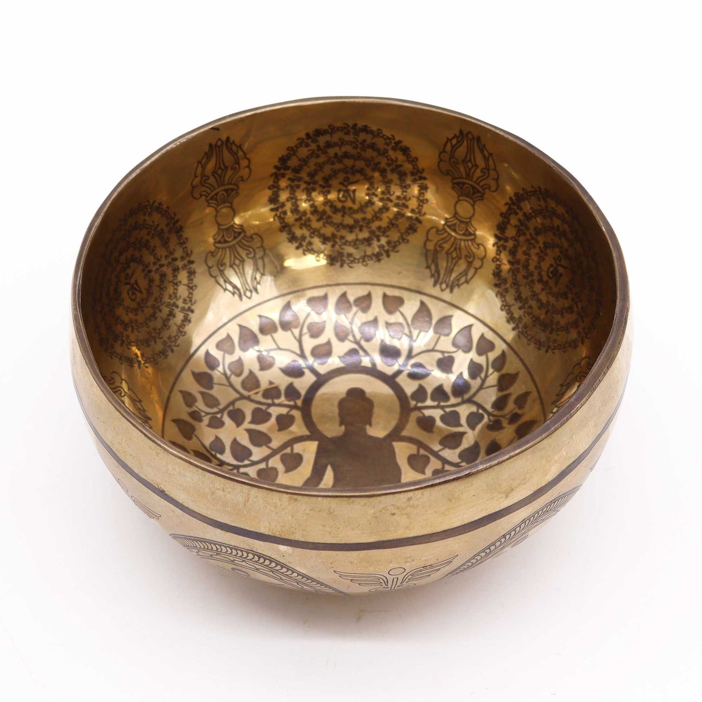 tibetan healing engraved singing bowl - bodhi tree buddha 16cm