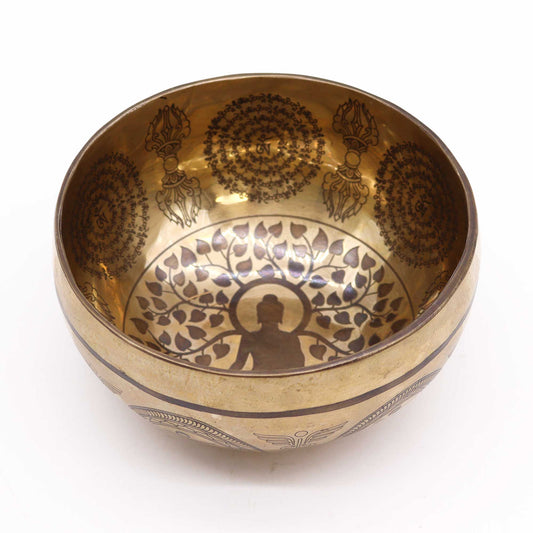 tibetan healing engraved singing bowl - bodhi tree buddha 16cm
