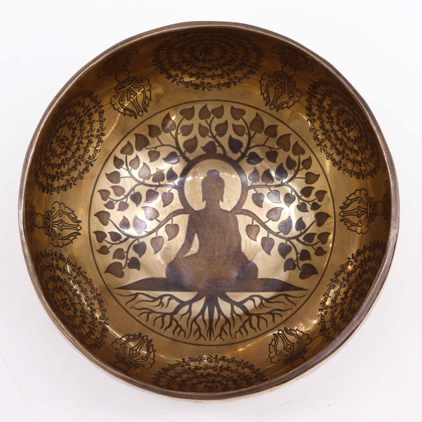 tibetan healing engraved singing bowl - bodhi tree buddha 16cm