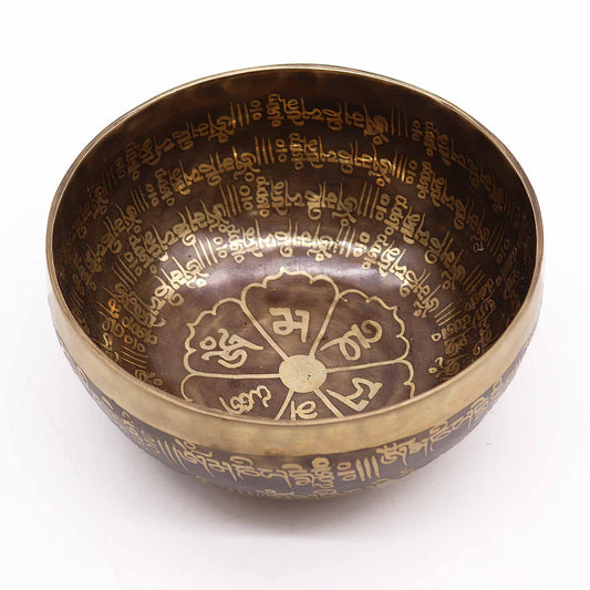 Tibetan Healing Singing Bowl - 16cm - Mantra Engraving and Lotus Design
