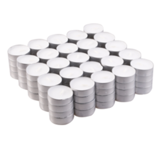 100 pack of unscented tea lights – clean 4-hour burn, ideal for events and oil burners