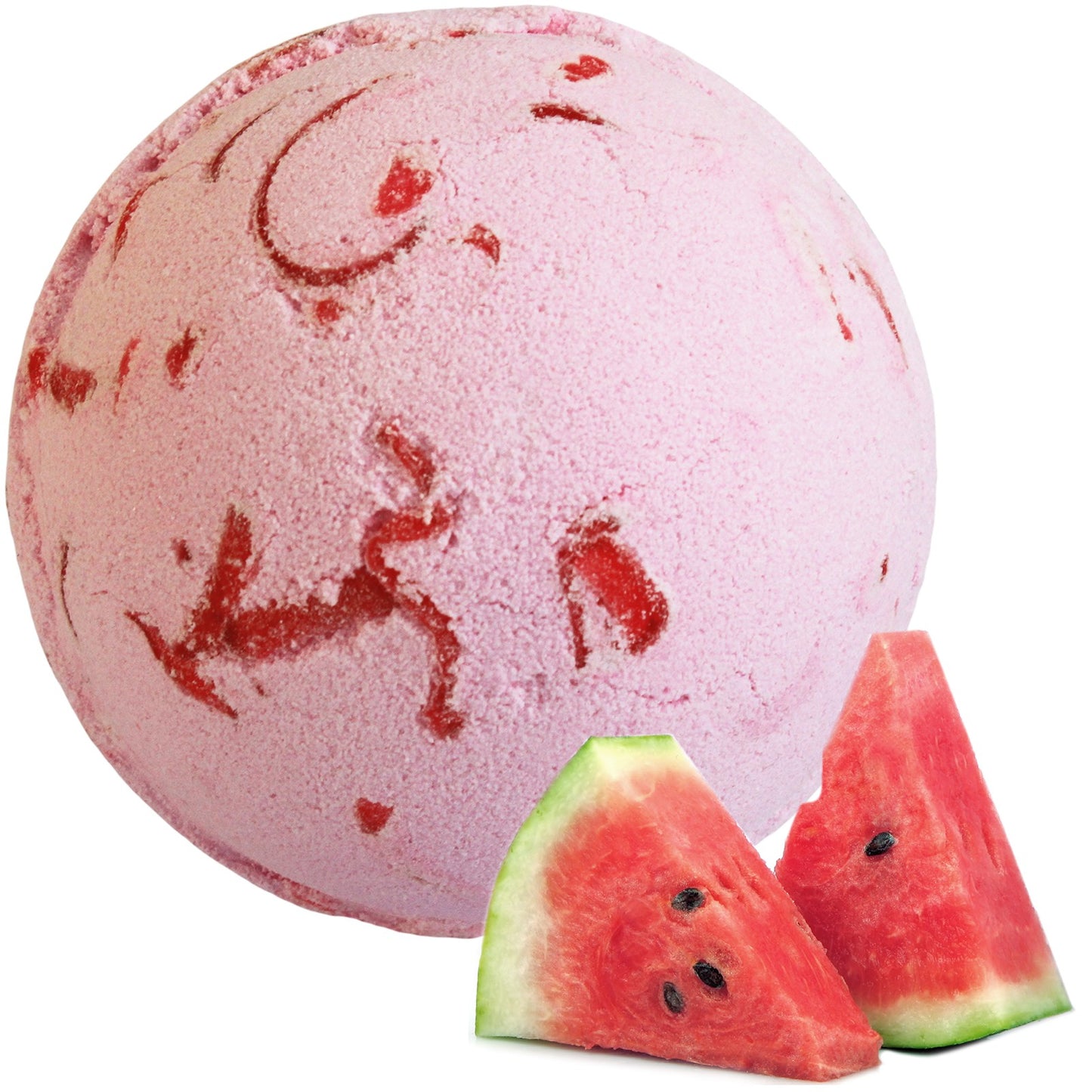Tropical Paradise bath bomb with watermelon scent, coconut butter, and soap peelings for a fruity, foaming bath experience.