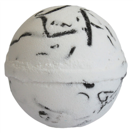Tropical Paradise bath bomb with dragon fruit scent, coconut butter, and foaming soap peelings for an exotic soak.
