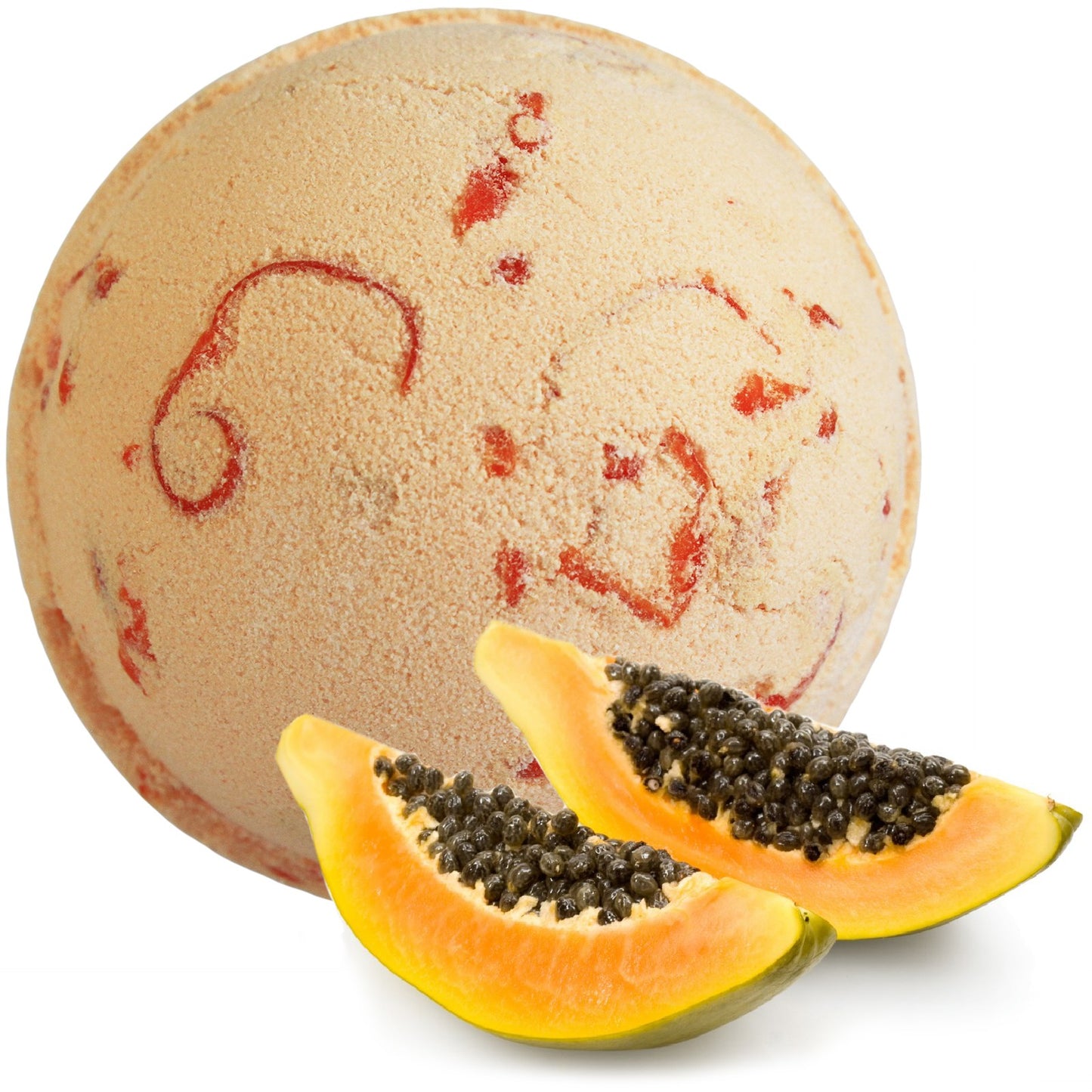 Tropical Paradise bath bomb with papaya scent, coconut butter, and colourful foam for a fruity, skin-softening soak.