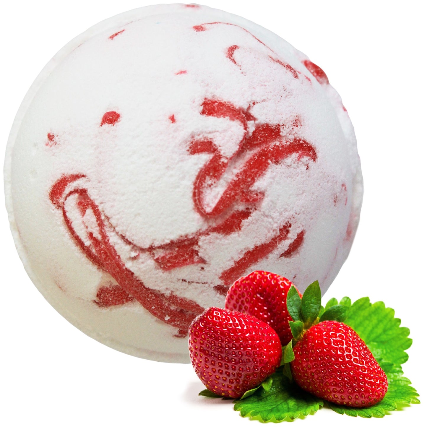 Tropical Paradise bath bomb with strawberry scent, coconut butter, and colourful soap peelings for a sweet, foaming soak.