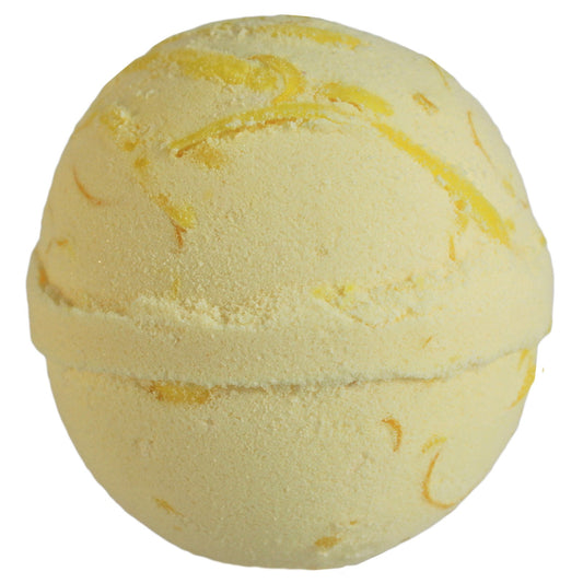 Tropical Paradise bath bomb with pineapple scent, coconut butter, and soap peelings for a refreshing, skin-softening soak.