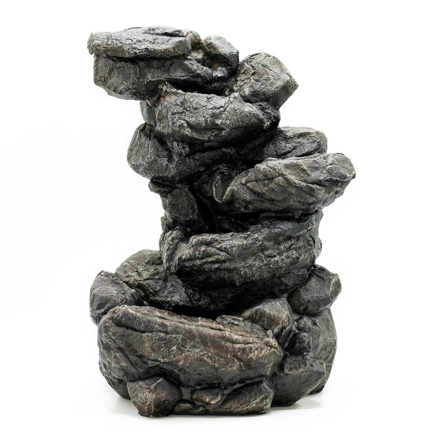 Tabletop Water Feature with realistic stacked stone design and flowing water channels