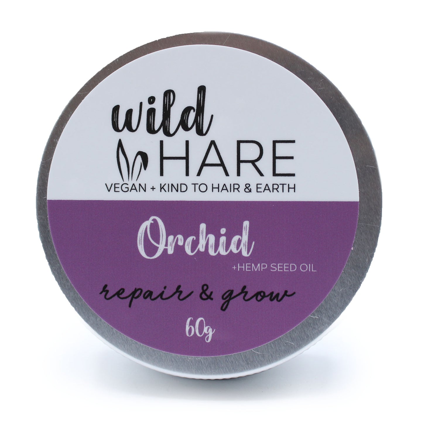 Plastic-free orchid shampoo bar with hemp oil for hair repair and growth, 60g solid shampoo in aluminium travel tin