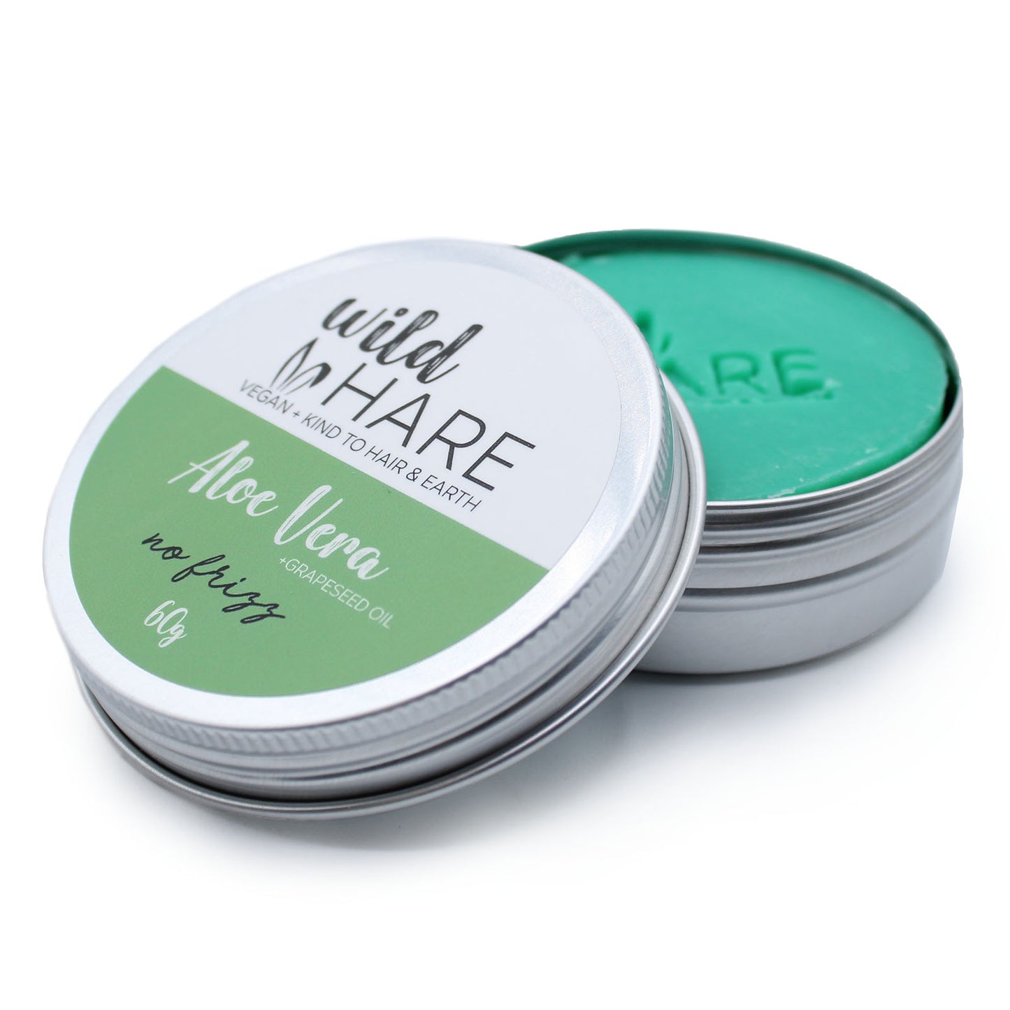 Aloe vera solid shampoo bar for frizz control with grapeseed oil, plastic-free 60g bar in aluminium travel tin