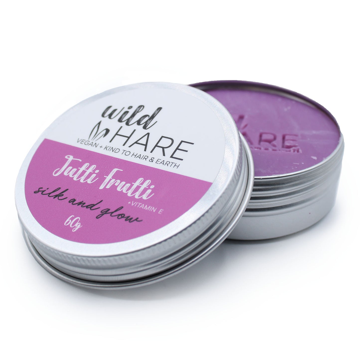 Fruity shampoo bar for silky glowing hair with wheat germ oil and vitamin E, vegan 60g solid shampoo in aluminium tin