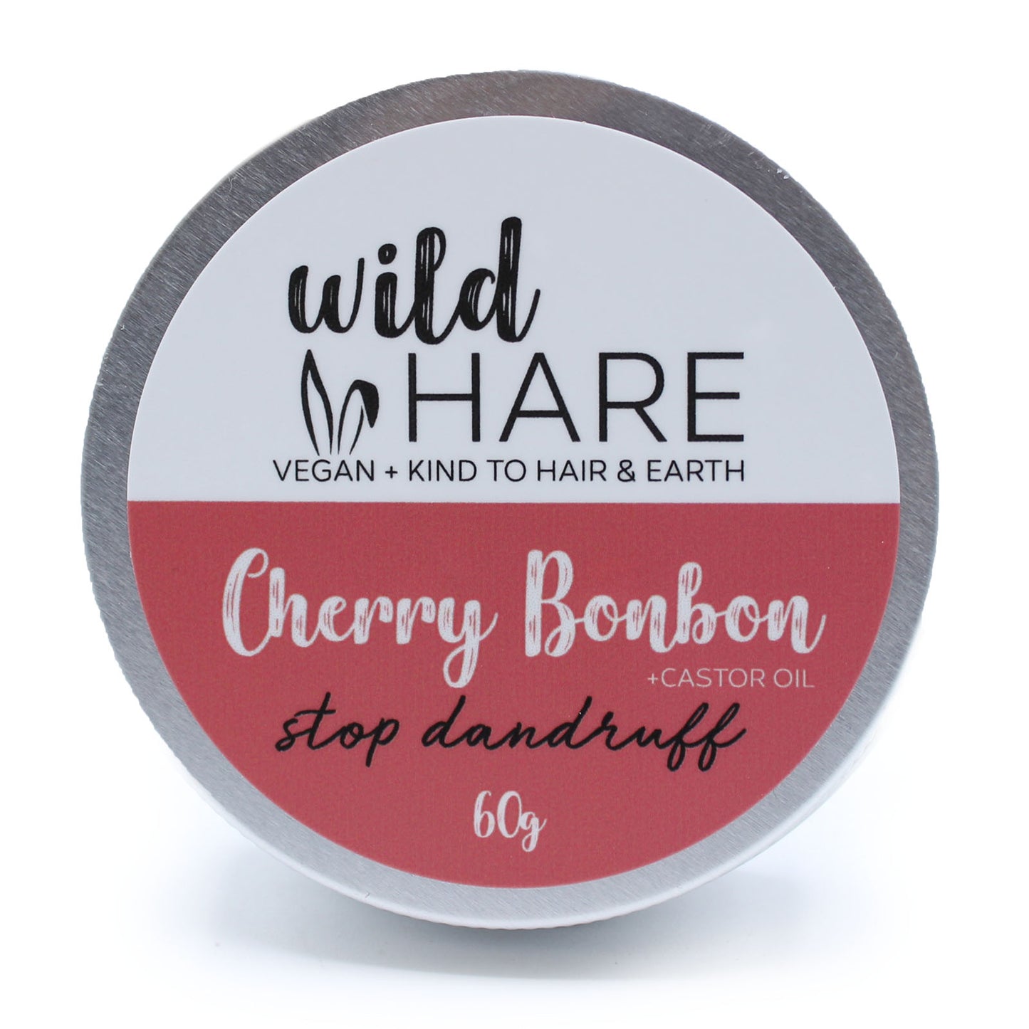 Anti-dandruff cherry-scented solid shampoo bar with castor oil, vegan and SLS-free, 60g tin for scalp care and flake control
