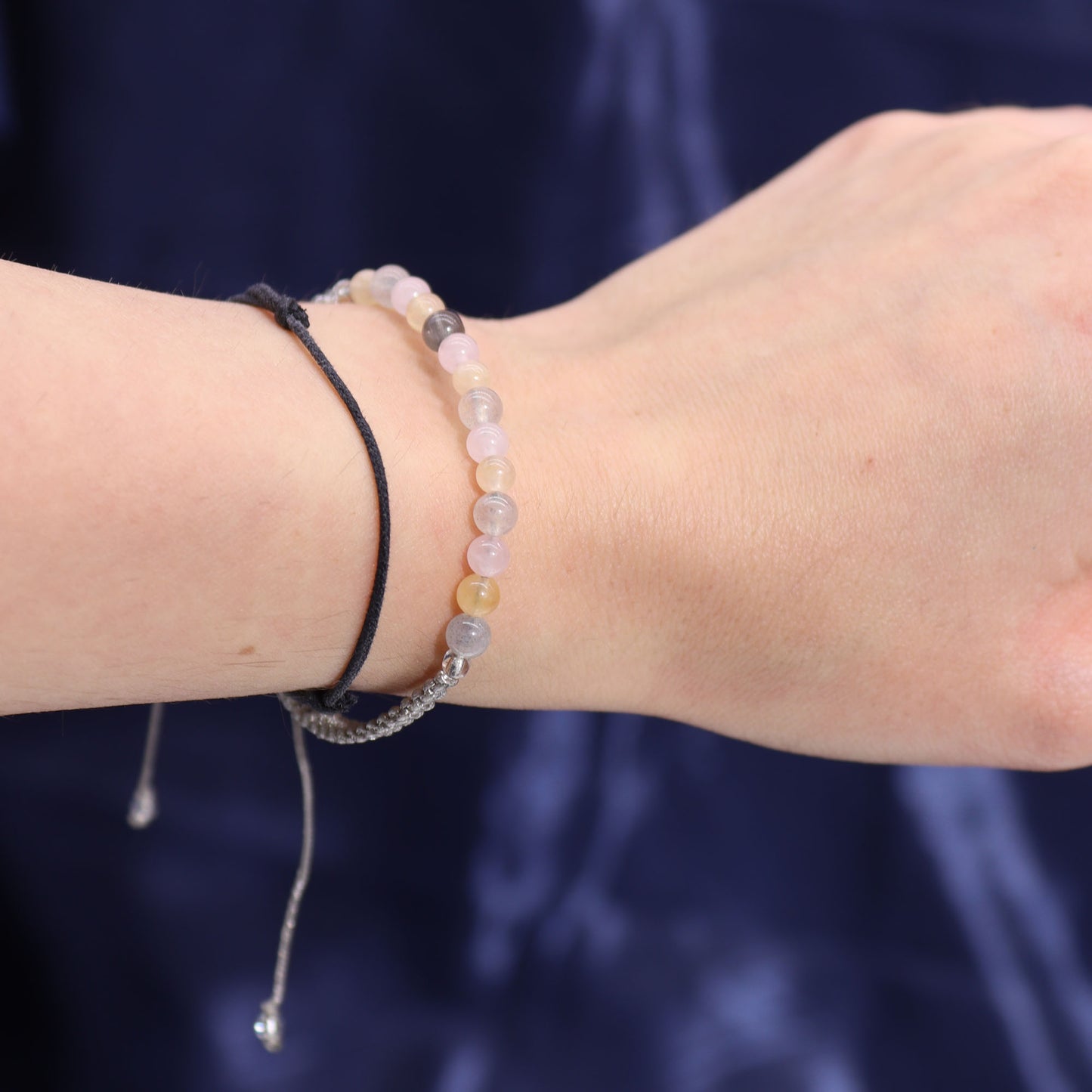 Gemini Zodiac Crystal Candle with gemstone bracelet, midnight blue jar with constellation and uplifting crystal energy