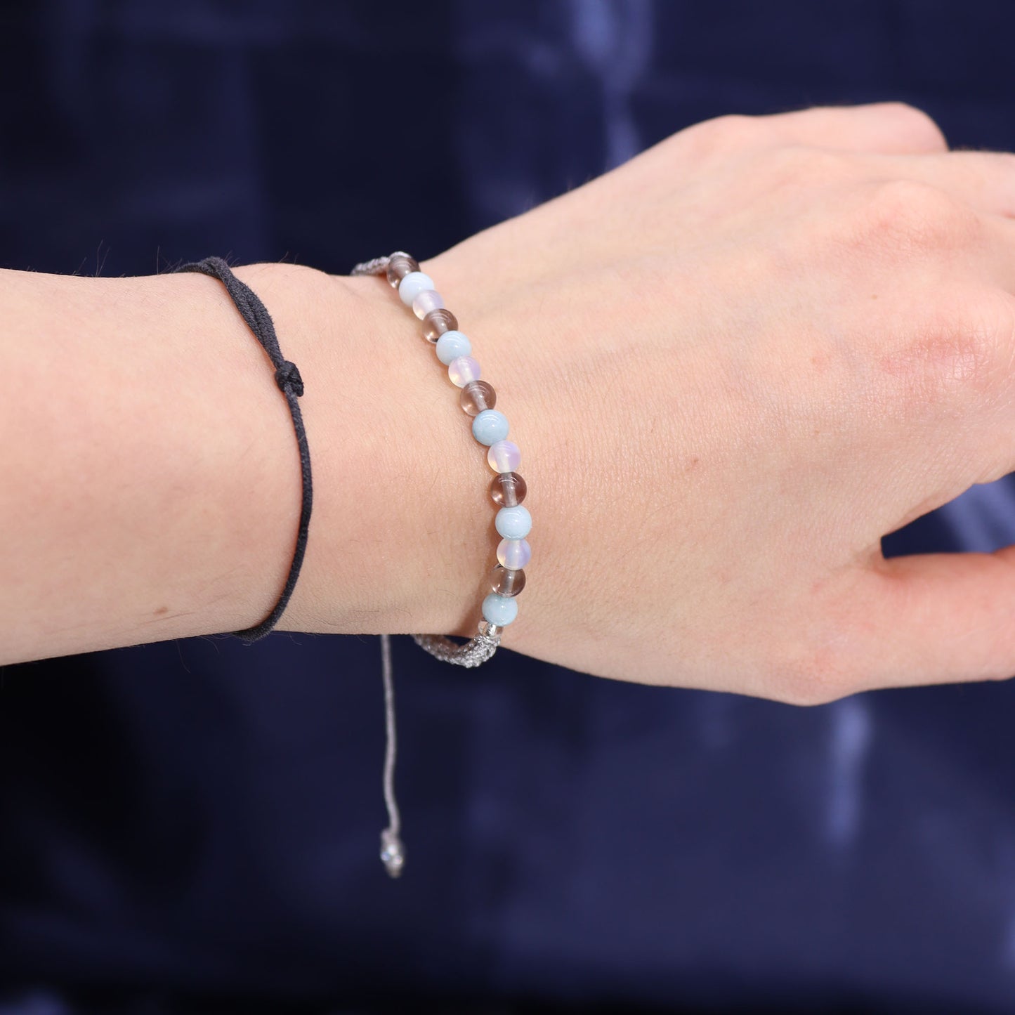 Cancer Zodiac Crystal Candle with gemstone bracelet, midnight blue jar with constellation and soothing crystal energy