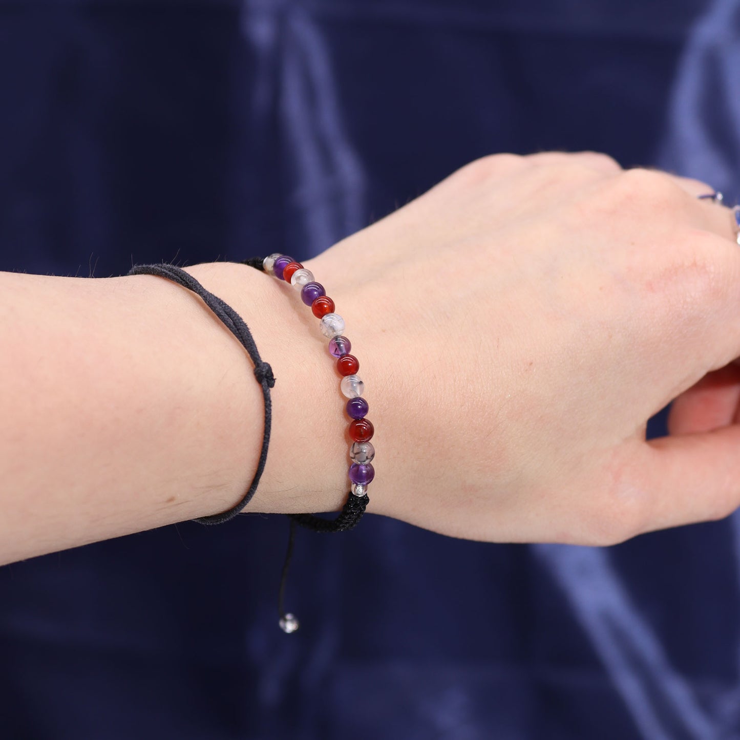 Virgo Zodiac Crystal Candle with gemstone bracelet, midnight blue jar with constellation and earthy crystal accents