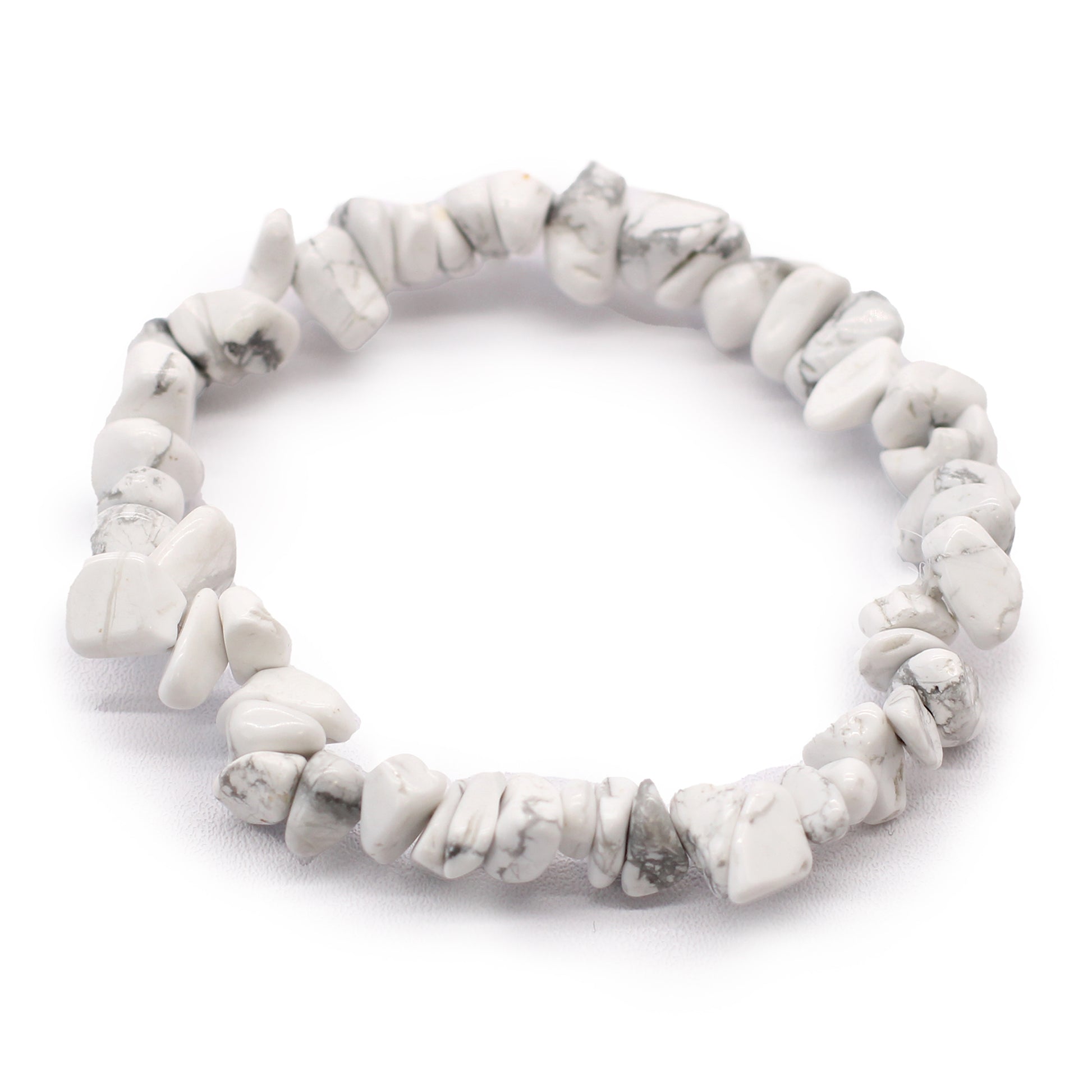 White Jasper chip stone bracelet with soft creamy stones, symbolising peace, clarity, and emotional balance.

