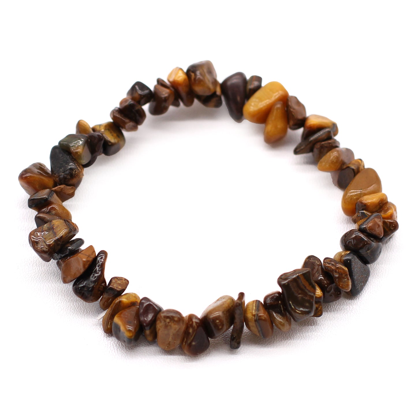 Tiger’s Eye chip stone bracelet with golden-brown stones, symbolising confidence, protection, and grounded strength.

