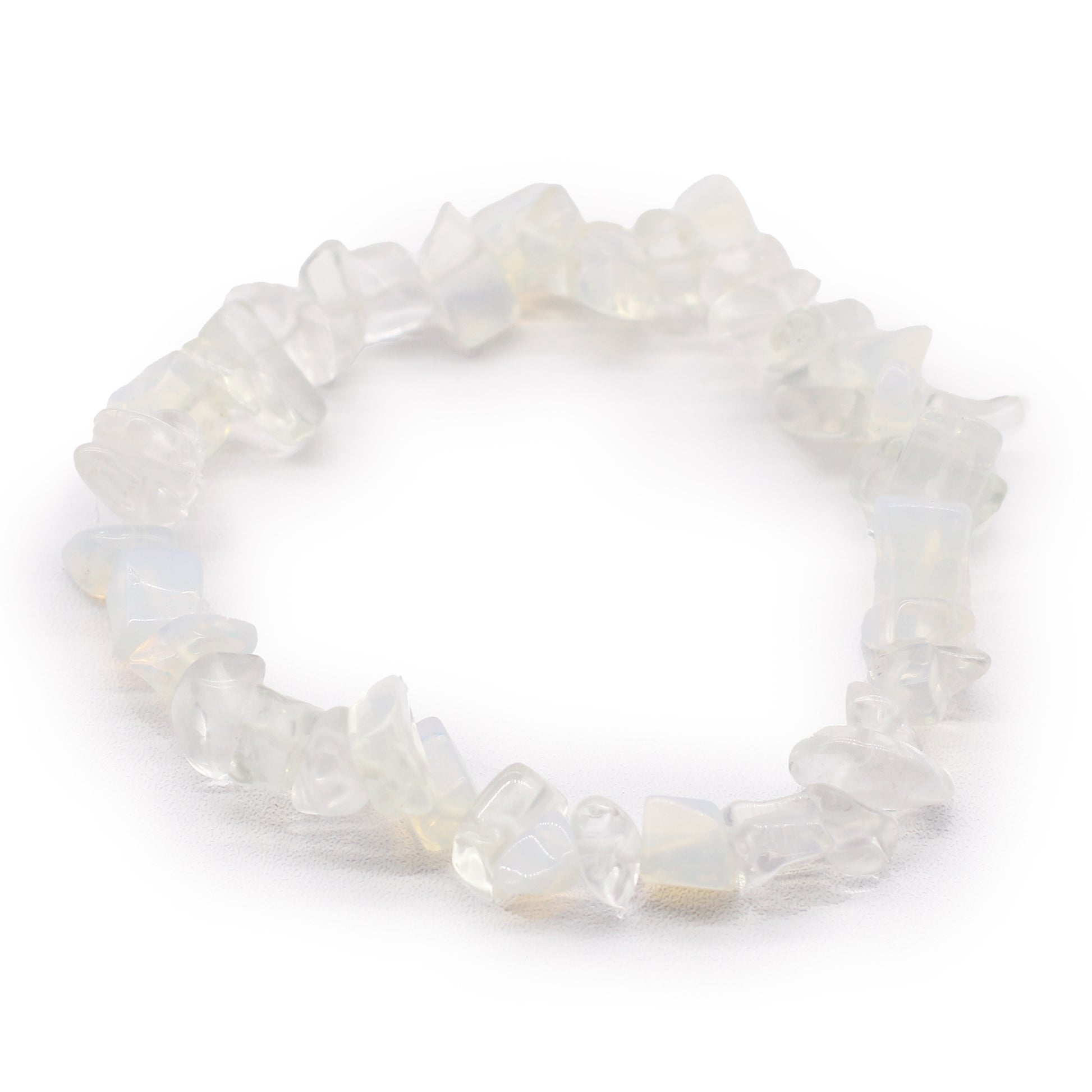 Opalite chip stone bracelet with glowing, translucent beads symbolising clarity, emotional balance, and calm transformation.

