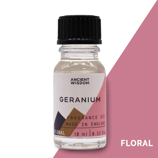 Fragrance Oil – Geranium (10ml) by Ancient Wisdom – floral citrus uplifting scent

