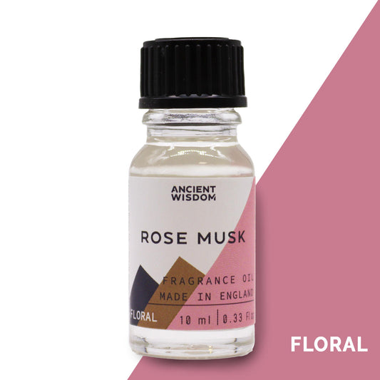 Fragrance Oil – Rose Musk (10ml) by Ancient Wisdom – floral and musky romantic scent

