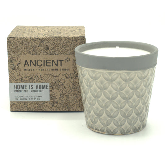 Moonlight soy wax candle in ceramic plant pot with soft, evening-inspired British fragrance
