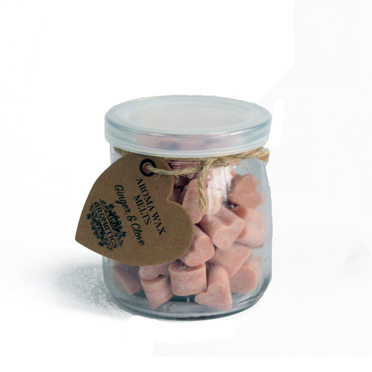 Ginger & Clove Aromatherapy Wax Melts in reusable glass jar – soy wax, approx. 14–18 hearts

