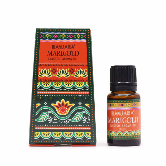 Banjara Marigold fragrance oil 10ml – vibrant floral scent with colourful Indian-inspired packaging

