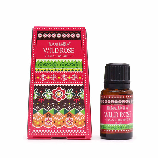 Banjara Wild Rose fragrance oil 10ml – soft floral aroma in vibrant Indian-style packaging

