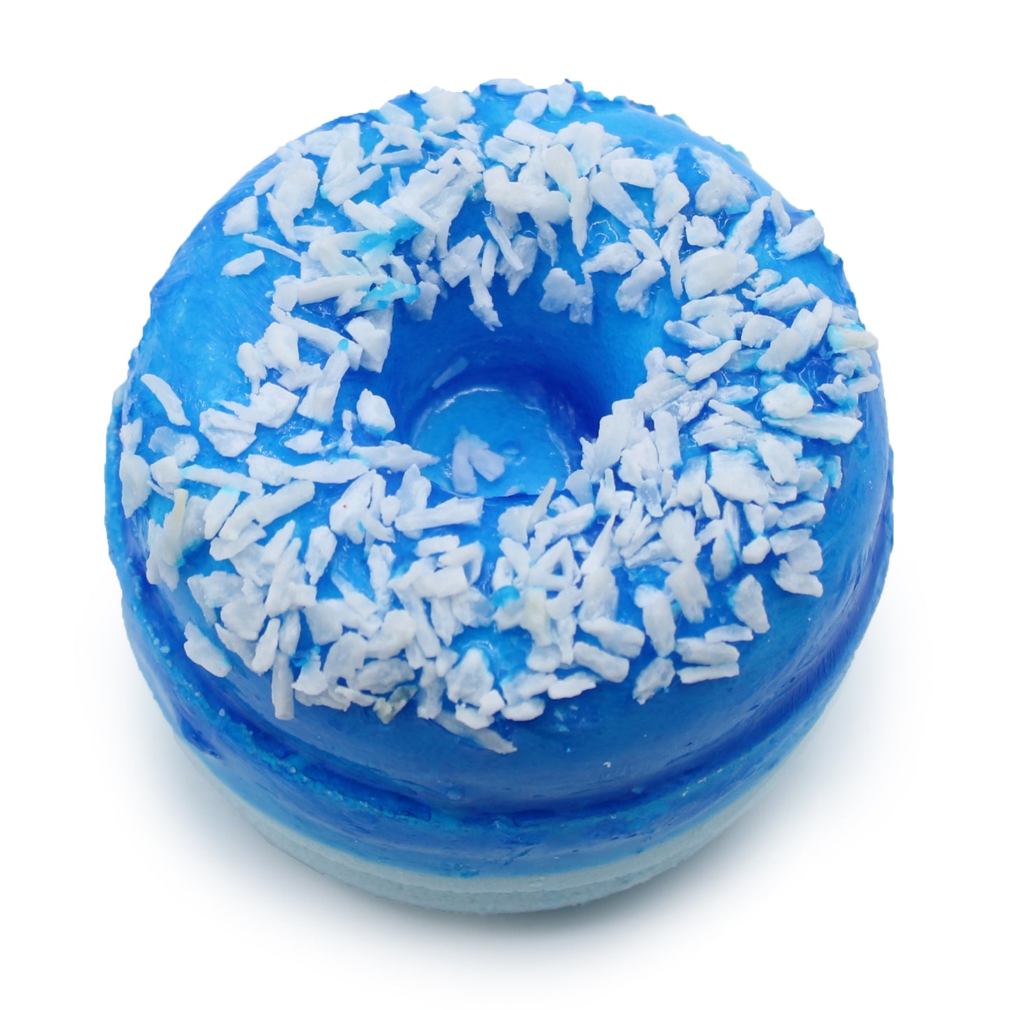 Luxury Donut Bath Bomb – Blueberry with sprinkle topper and fruity scent, handcrafted with coconut oil for a fun, skin-softening soak.

