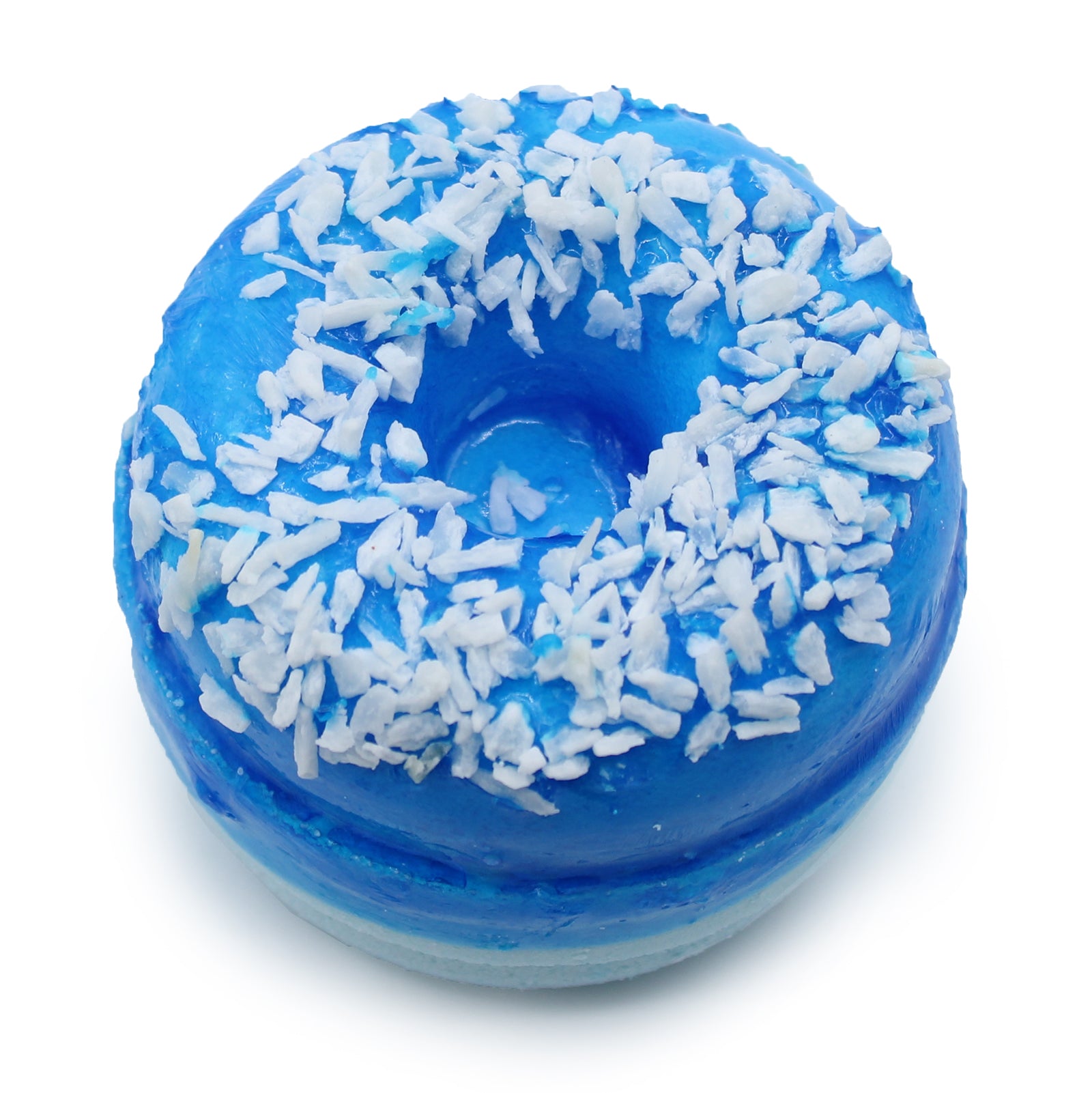 Luxury Donut Bath Bomb – Blueberry with sprinkle topper and fruity scent, handcrafted with coconut oil for a fun, skin-softening soak.


