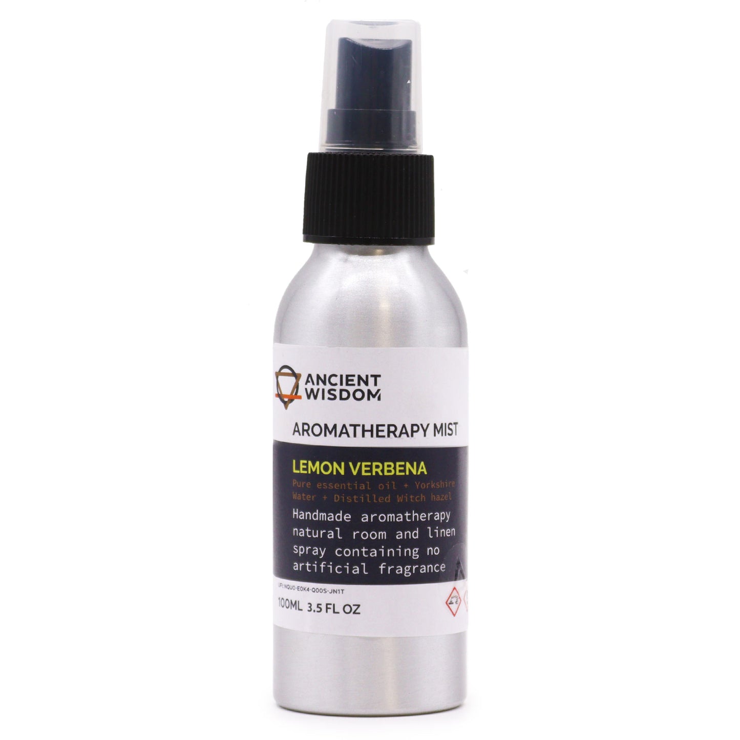 100ml aluminium bottle of lemon verbena essential oil room spray with uplifting citrus fragrance


