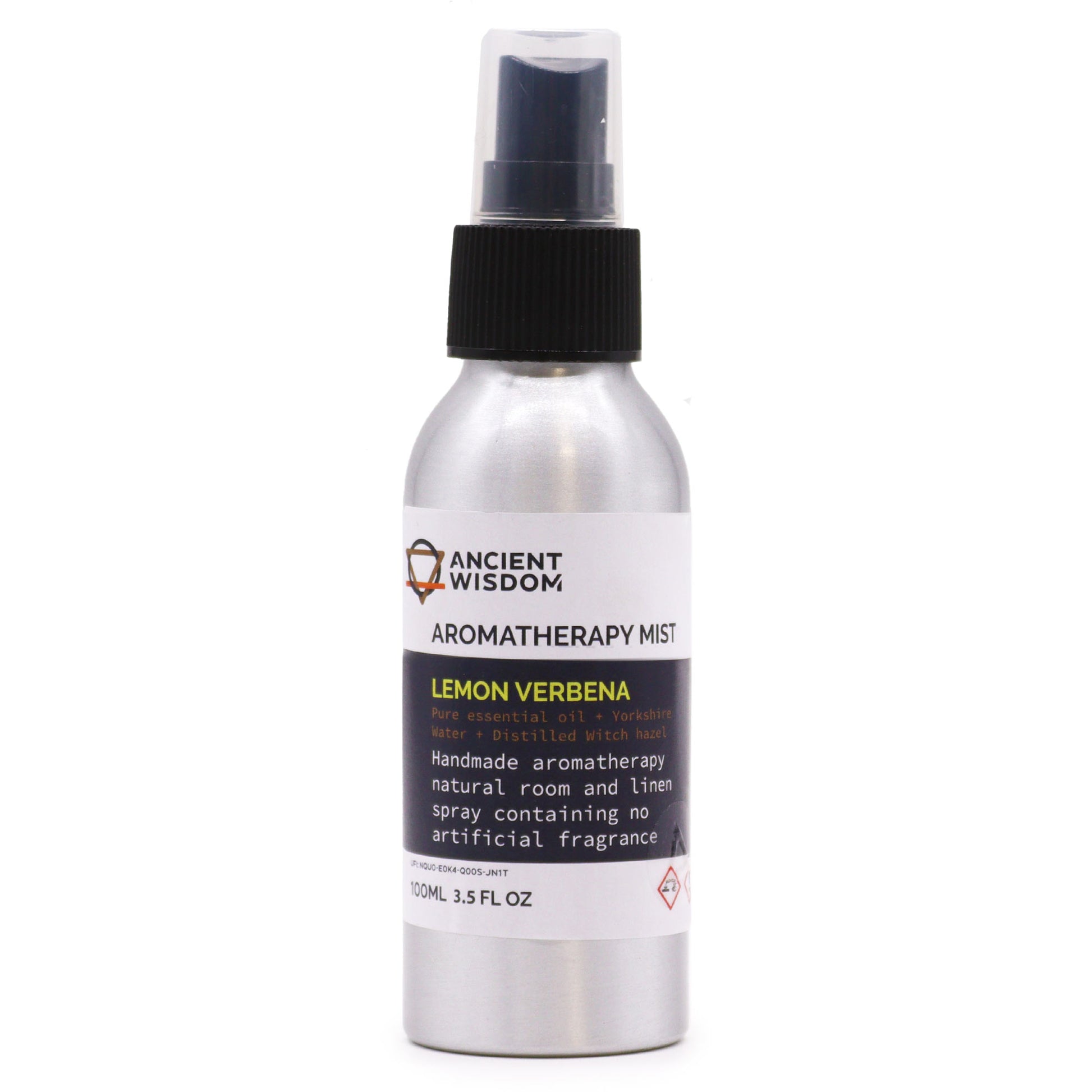 100ml aluminium bottle of lemon verbena essential oil room spray with uplifting citrus fragrance

