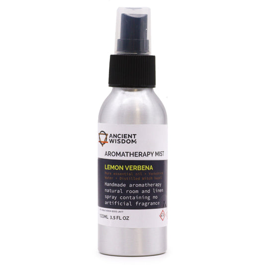 100ml aluminium bottle of lemon verbena essential oil room spray with uplifting citrus fragrance


