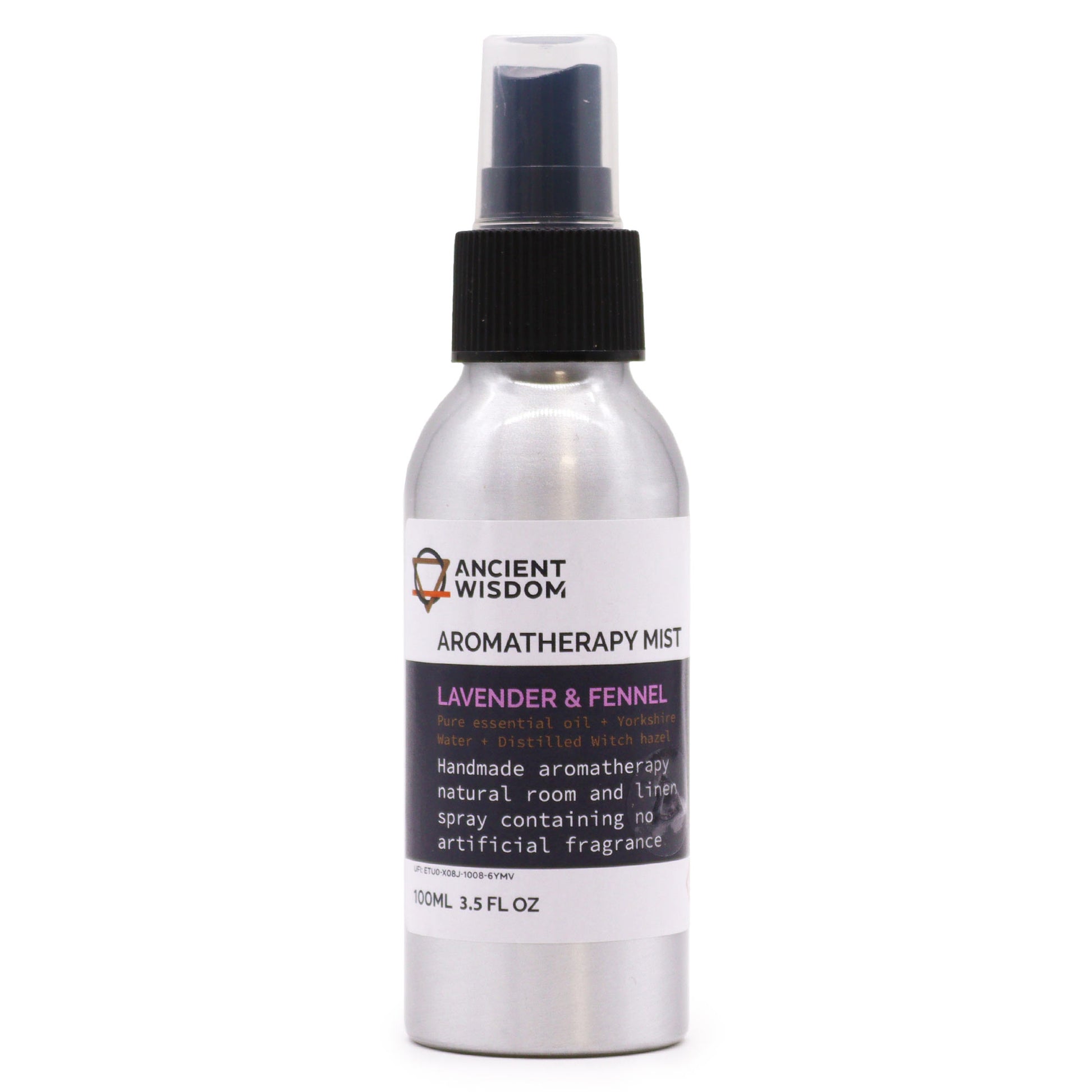 100ml lavender and fennel essential oil room spray in aluminium bottle for calming and relaxation

