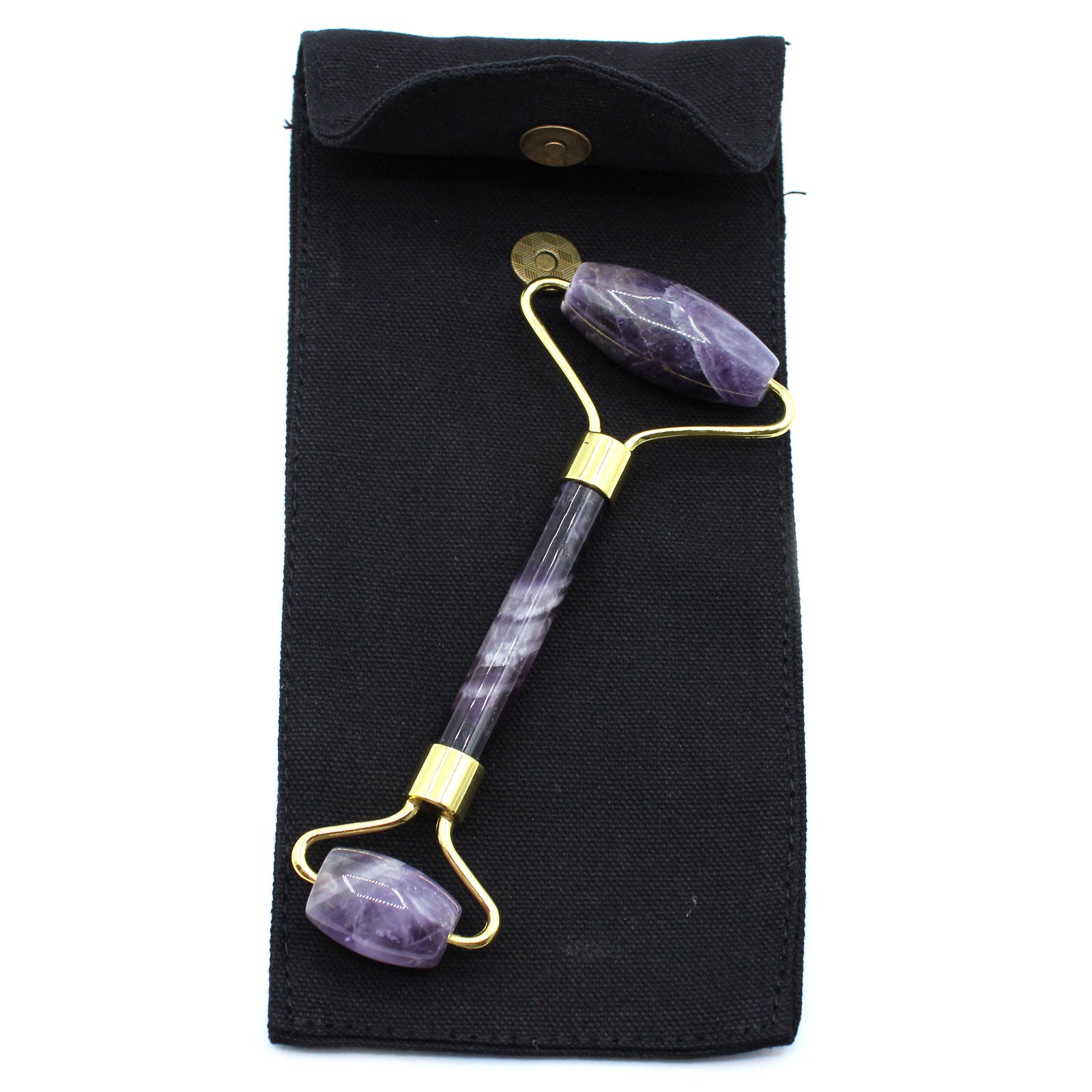 Amethyst crystal face roller with calming energy, ideal for facial massage and spiritual skincare.

