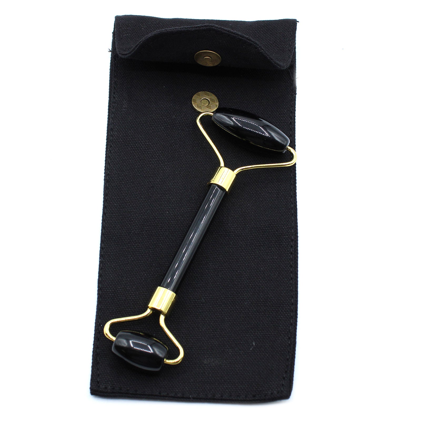 Black Obsidian crystal face roller for detox, grounding, and rejuvenating skincare massage.

