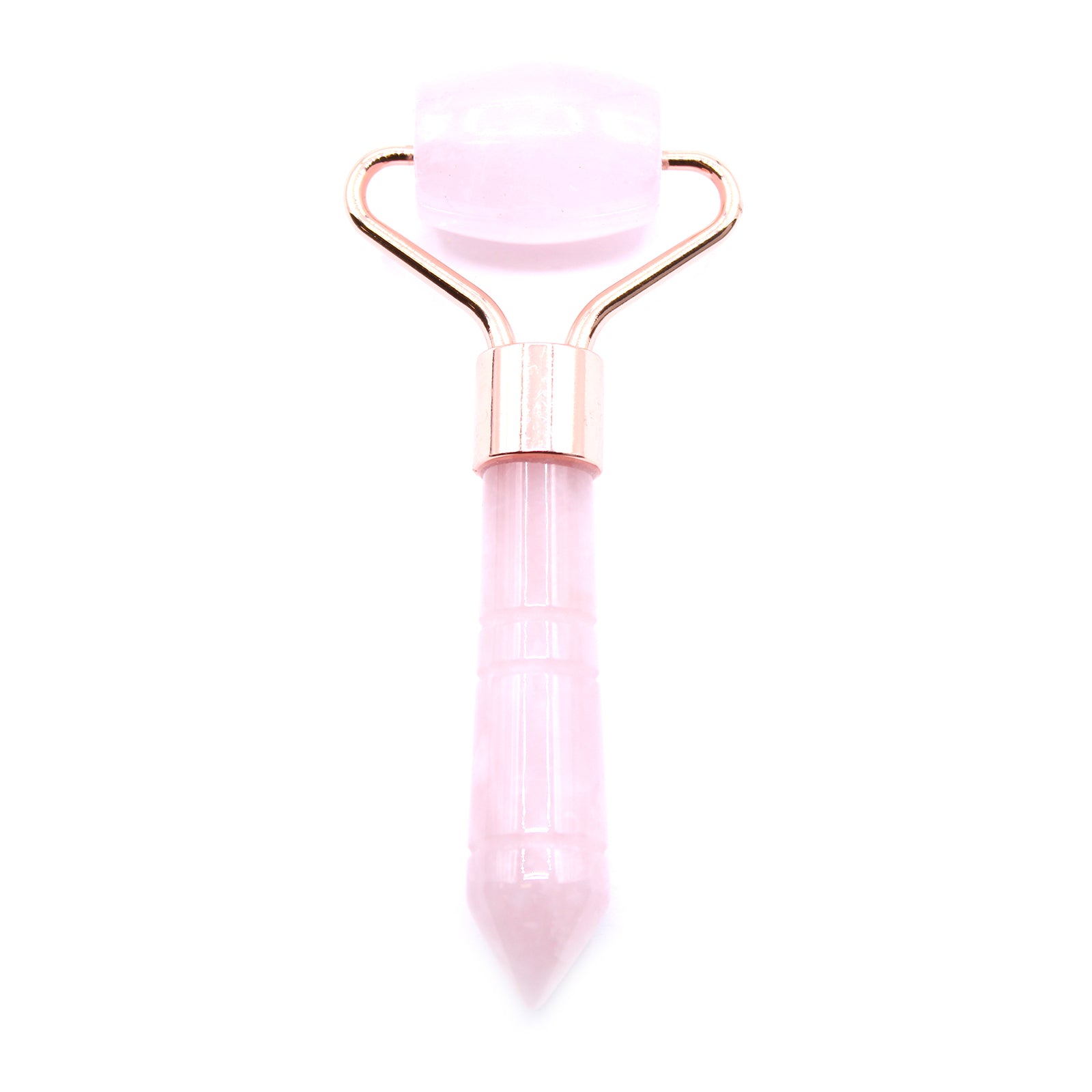 Rose Quartz mini roller for under-eye massage and delicate facial care with loving energy.

