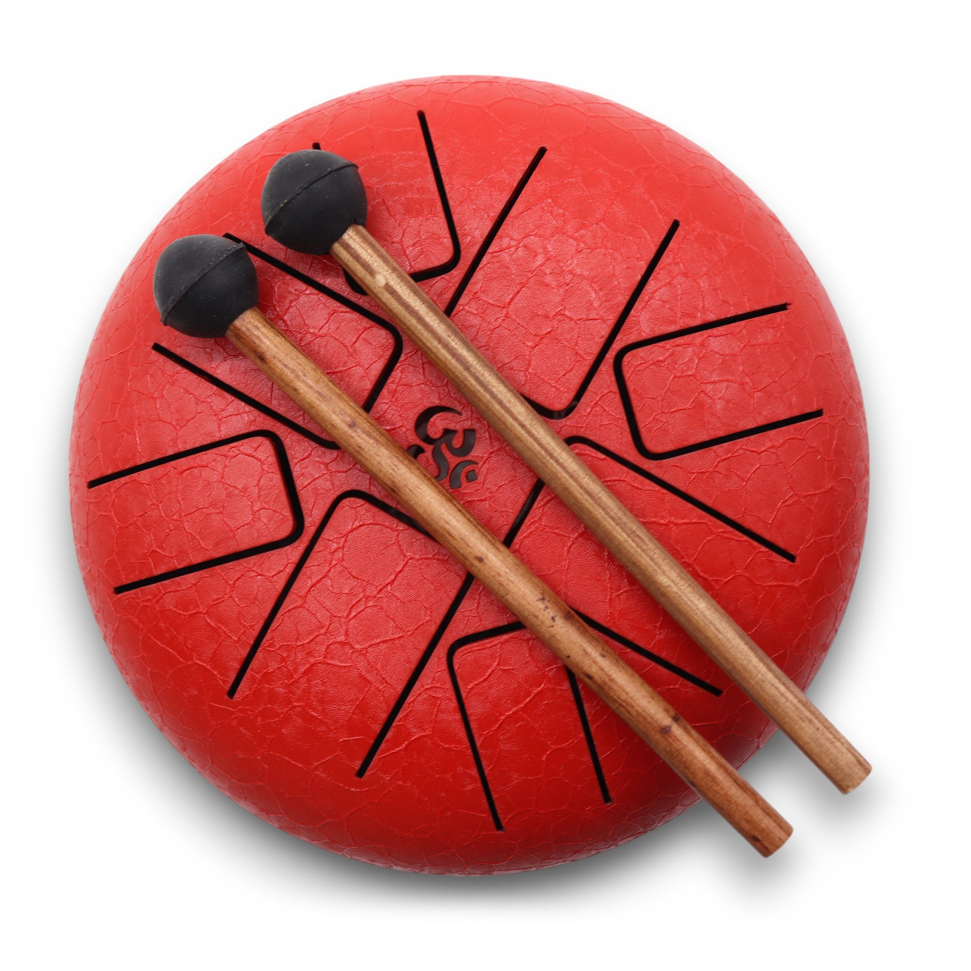 Steel Tongue Drum – Small in red with Om symbol and mallets (16cm)

