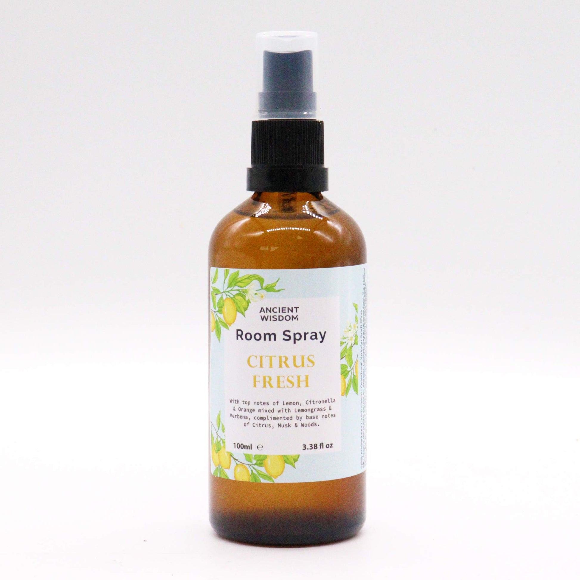 Amber bottle of Citrus Fresh room spray – 100ml, with a bright citrus blend of lemon, verbena, and musk.

