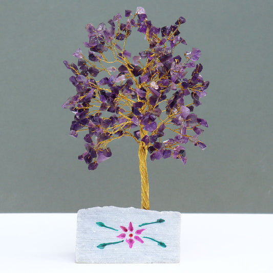 Amethyst Crystal Tree with 320 Stones on Hand Carved Stone Base