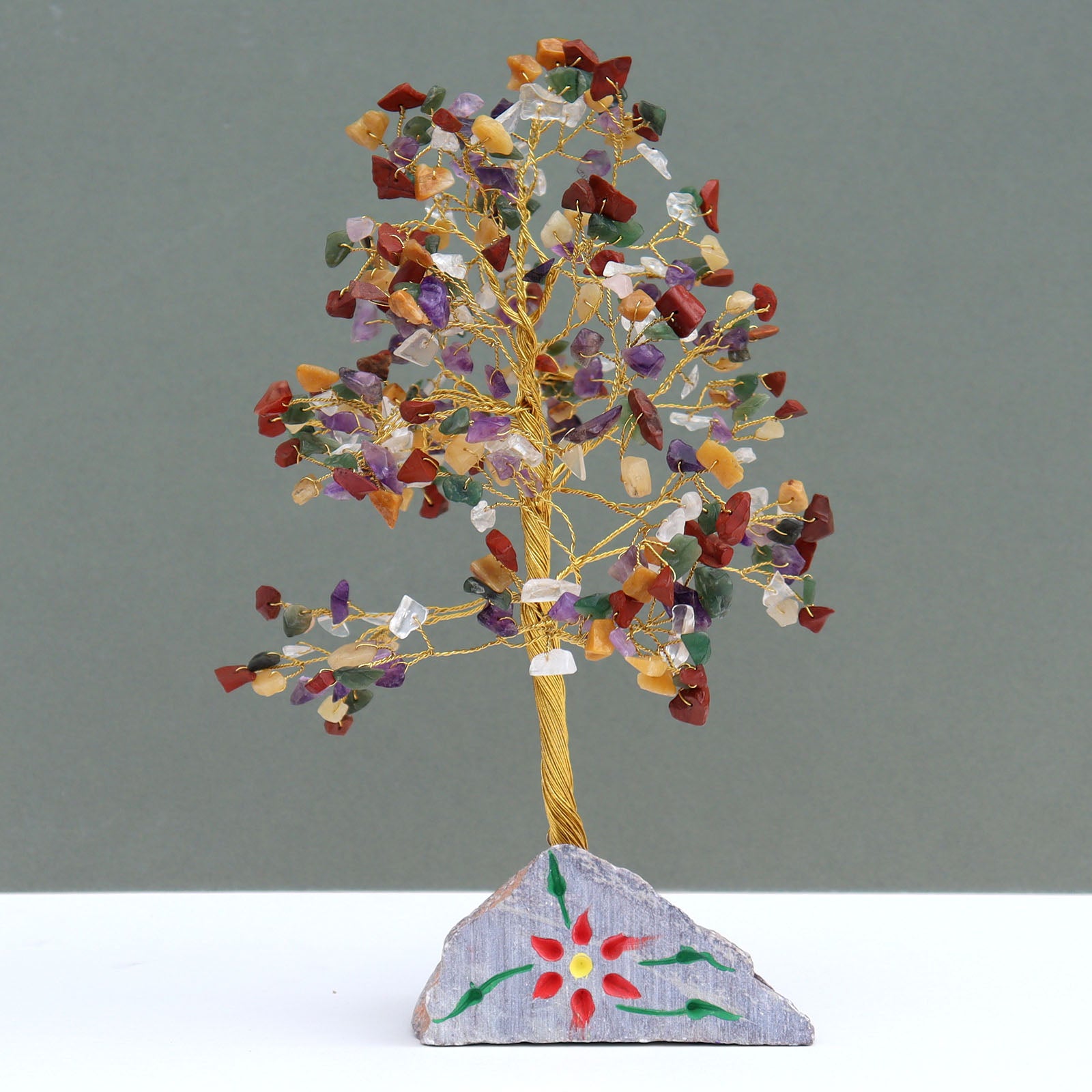 Crystal Tree with 320 Mixed Crystals on Hand Carved Stone Base