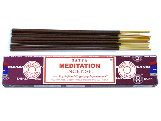 Satya Meditation incense 15g – vanilla, sandalwood, and camomile masala sticks hand-rolled in India for calm and clarity

