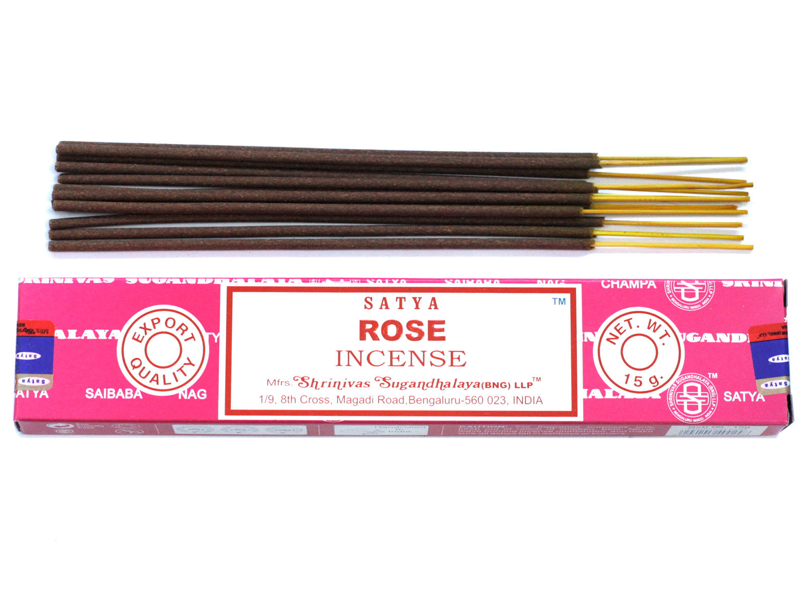 Satya Rose incense 15g – romantic floral masala sticks hand-rolled in India for love and peace

