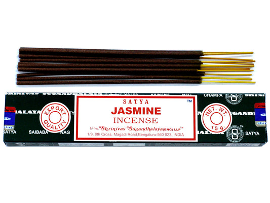 Satya Jasmine incense 15g – sweet floral masala sticks hand-rolled in India for peace and harmony

