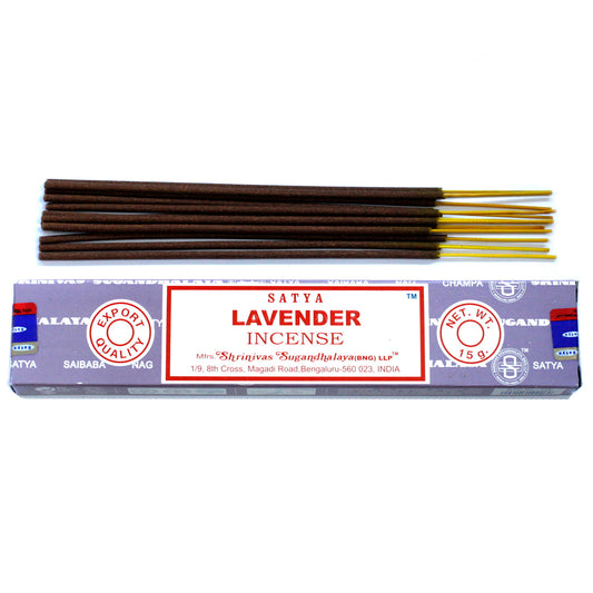 Satya Lavender incense 15g – floral masala sticks hand-rolled in India for calm and relaxation

