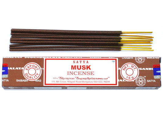 Satya Musk incense 15g – earthy masala sticks hand-rolled in India for calm and grounding


