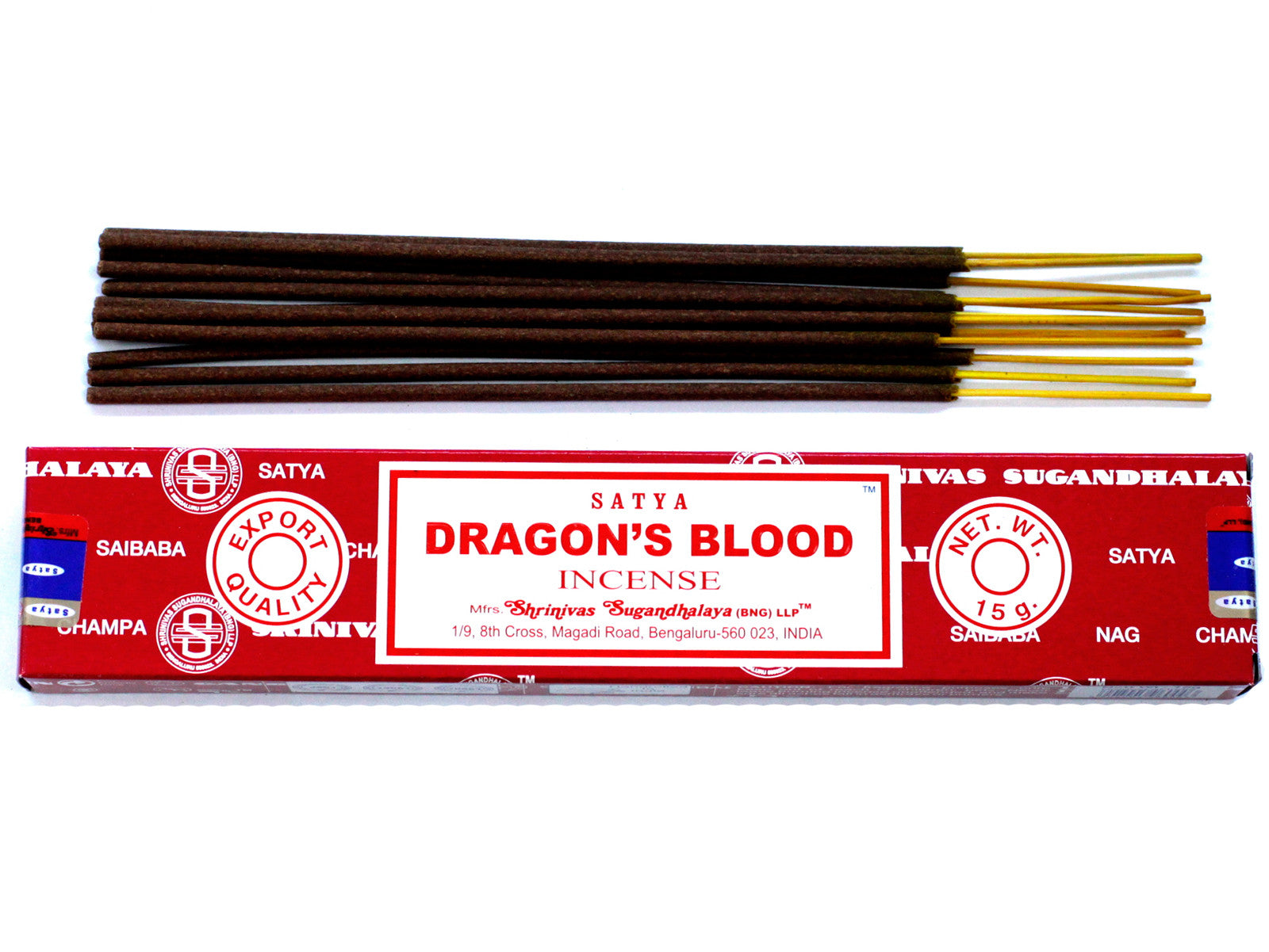 Satya Dragon Blood incense 15g – resin and rose masala sticks hand-rolled in India for protection and strength

