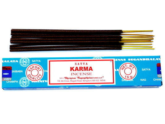 Satya Karma incense 15g – soft floral masala sticks hand-rolled in India for balance and positive energy

