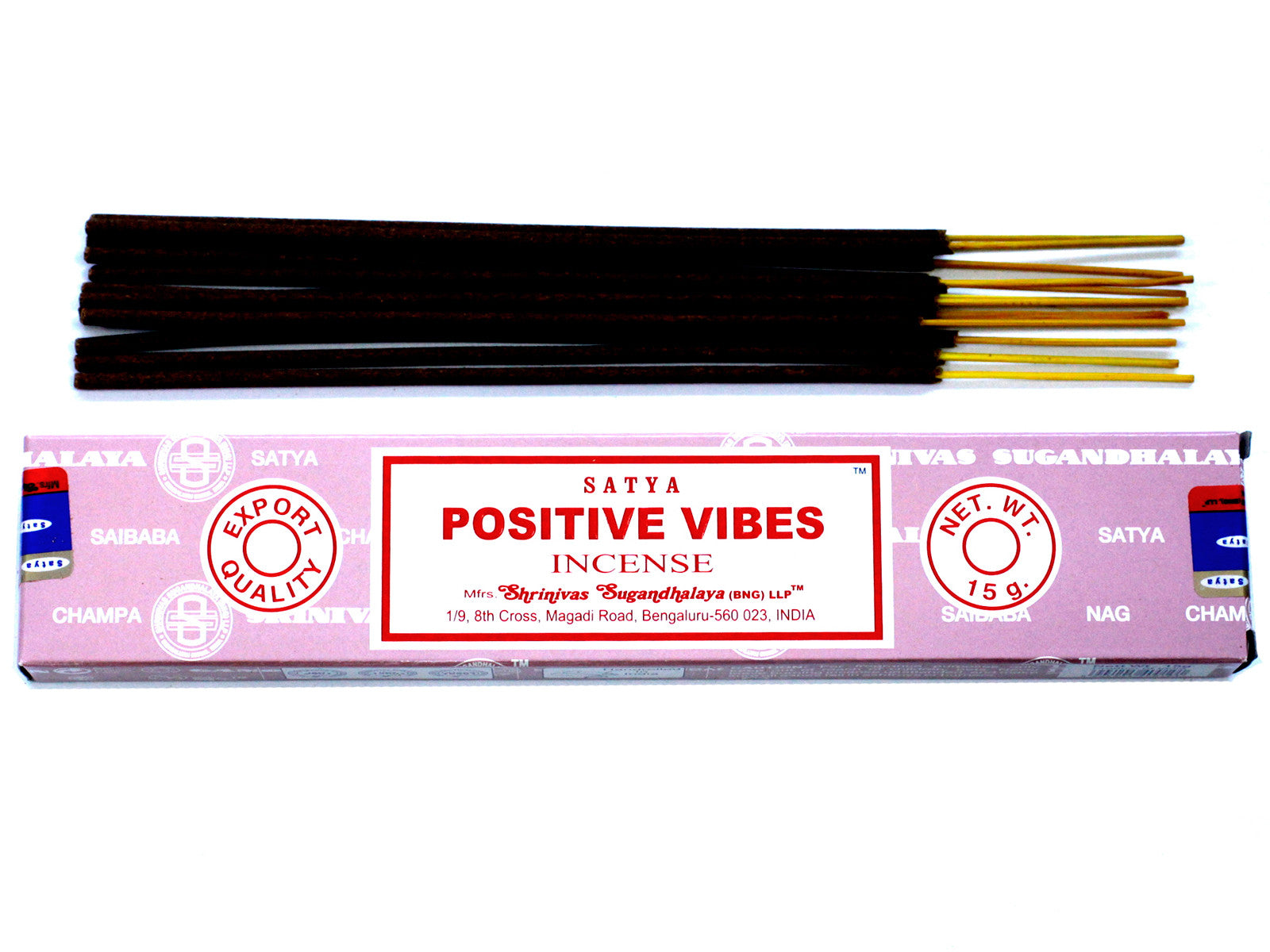Satya Positive Vibes incense 15g – uplifting floral masala sticks hand-rolled in India

