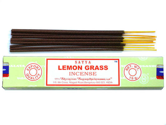 Satya Lemongrass incense 15g – citrus masala sticks hand-rolled in India for freshness and clarity

